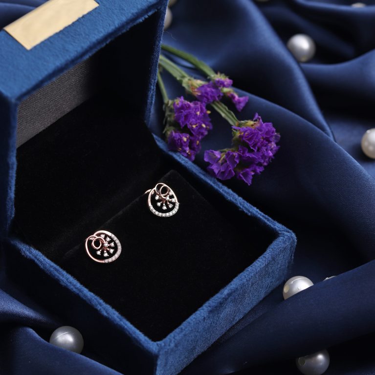 Bright Button Rose Gold Stud Diamond Earrings