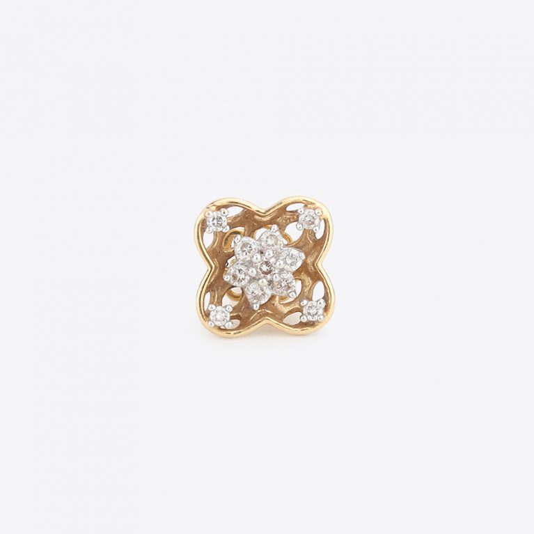 Golden Plate of Enchanting Orchid Stud Diamond Earrings