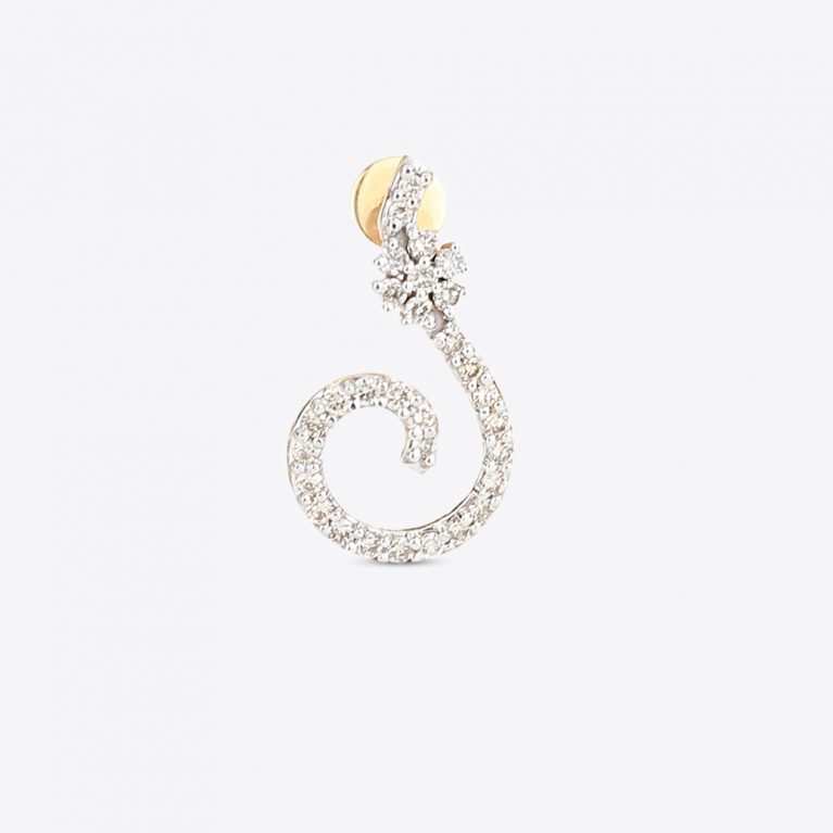 Wavy Semi S-shaped White Gold Stud Diamond Earrings