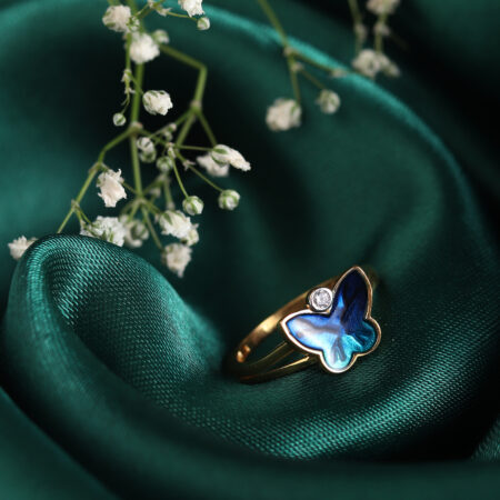 Royal Blue Butterfly Styled Gold Ring