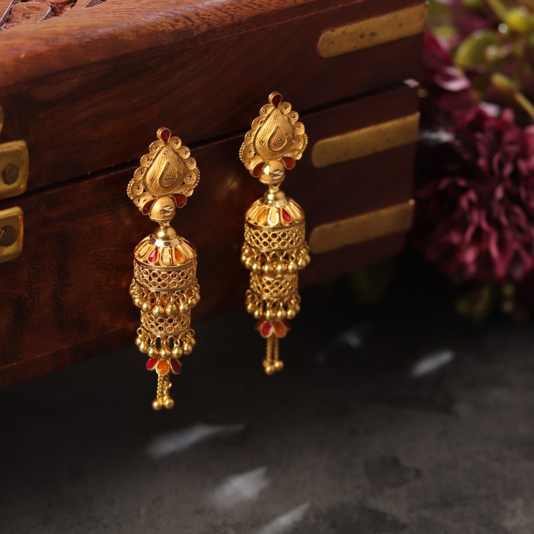 Flares of Chandeliers Gold Jhumka Styled Earring